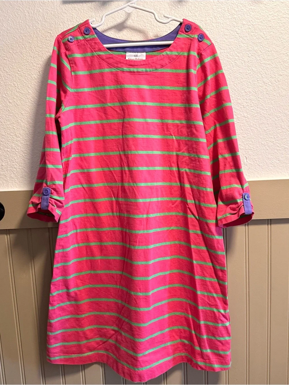 Hanna Anderson Girls' Pink and Green Striped Nightgown